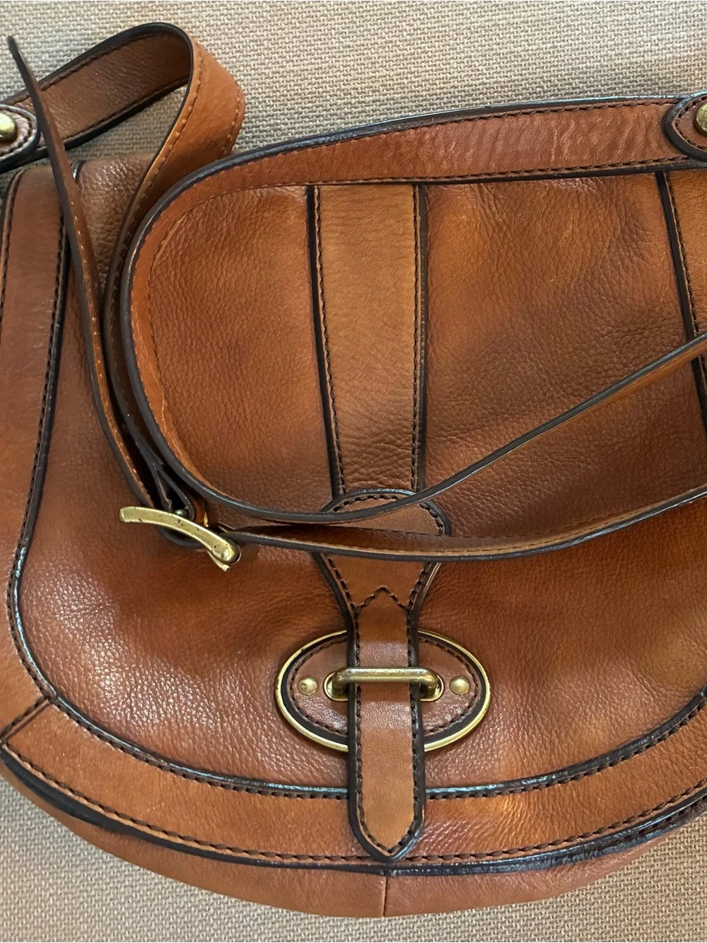 Fossil Vintage Reissue (VRI) Saddle Bag - Camel w/Antique Brass-Tone Hardware